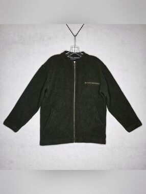 Fisherman Out of Ireland Sweater Jacket Small Green Full Zip Wool Donegal Modern